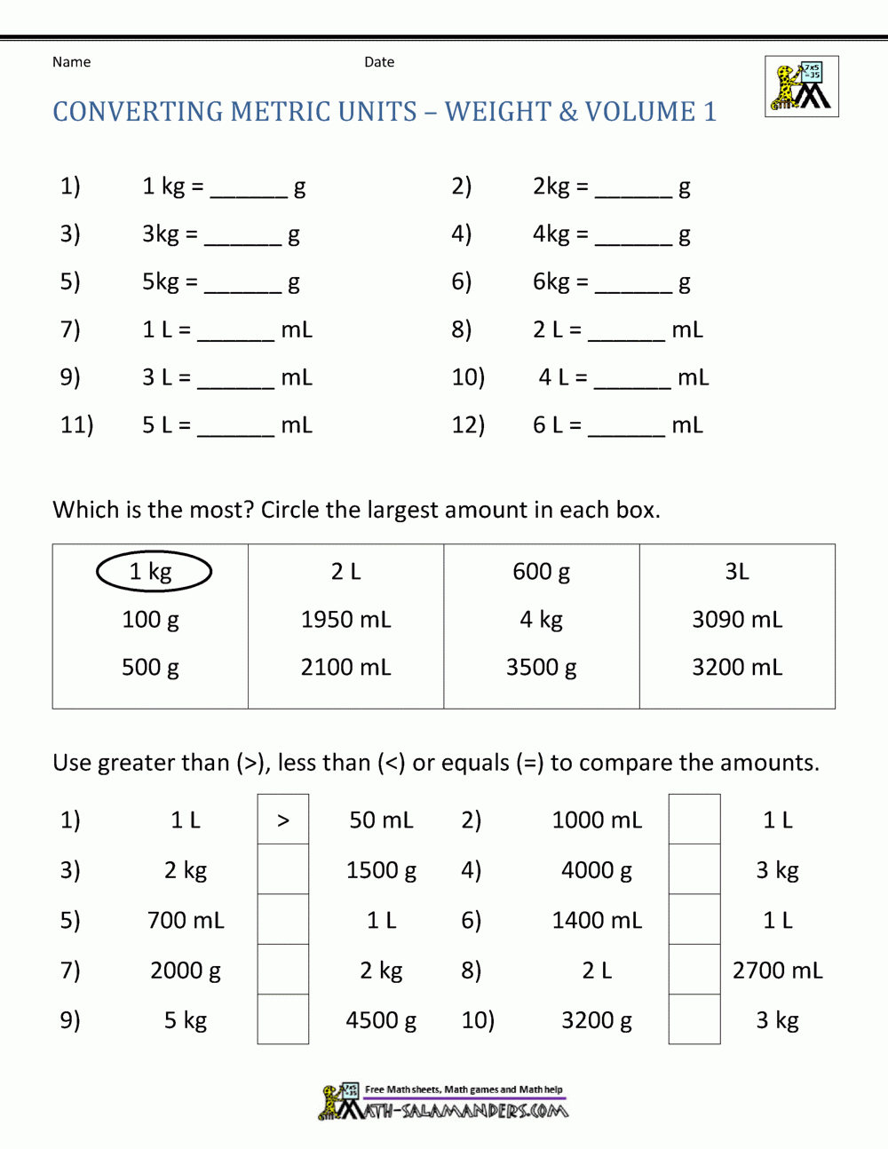 Metric Conversion Worksheet