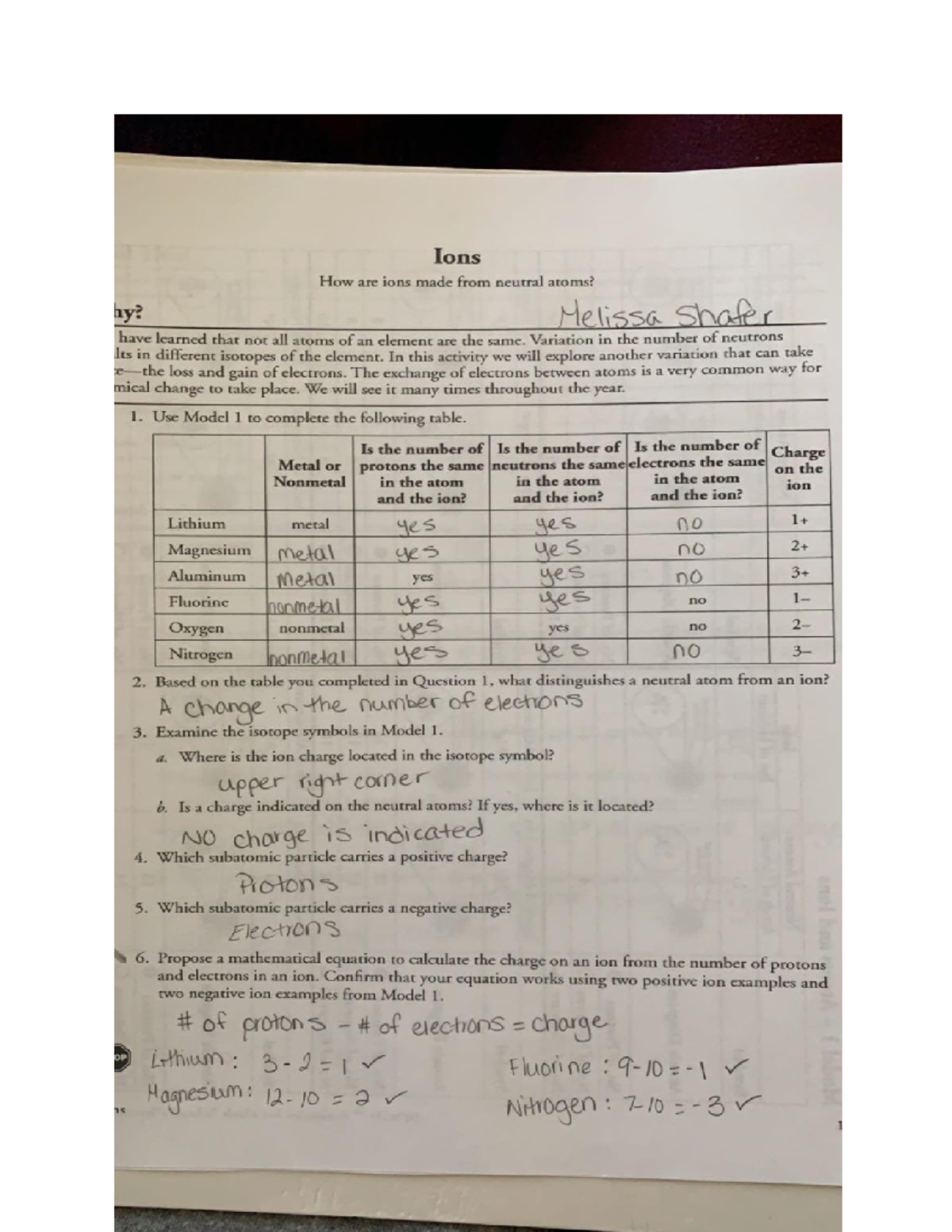 ions worksheet answer key