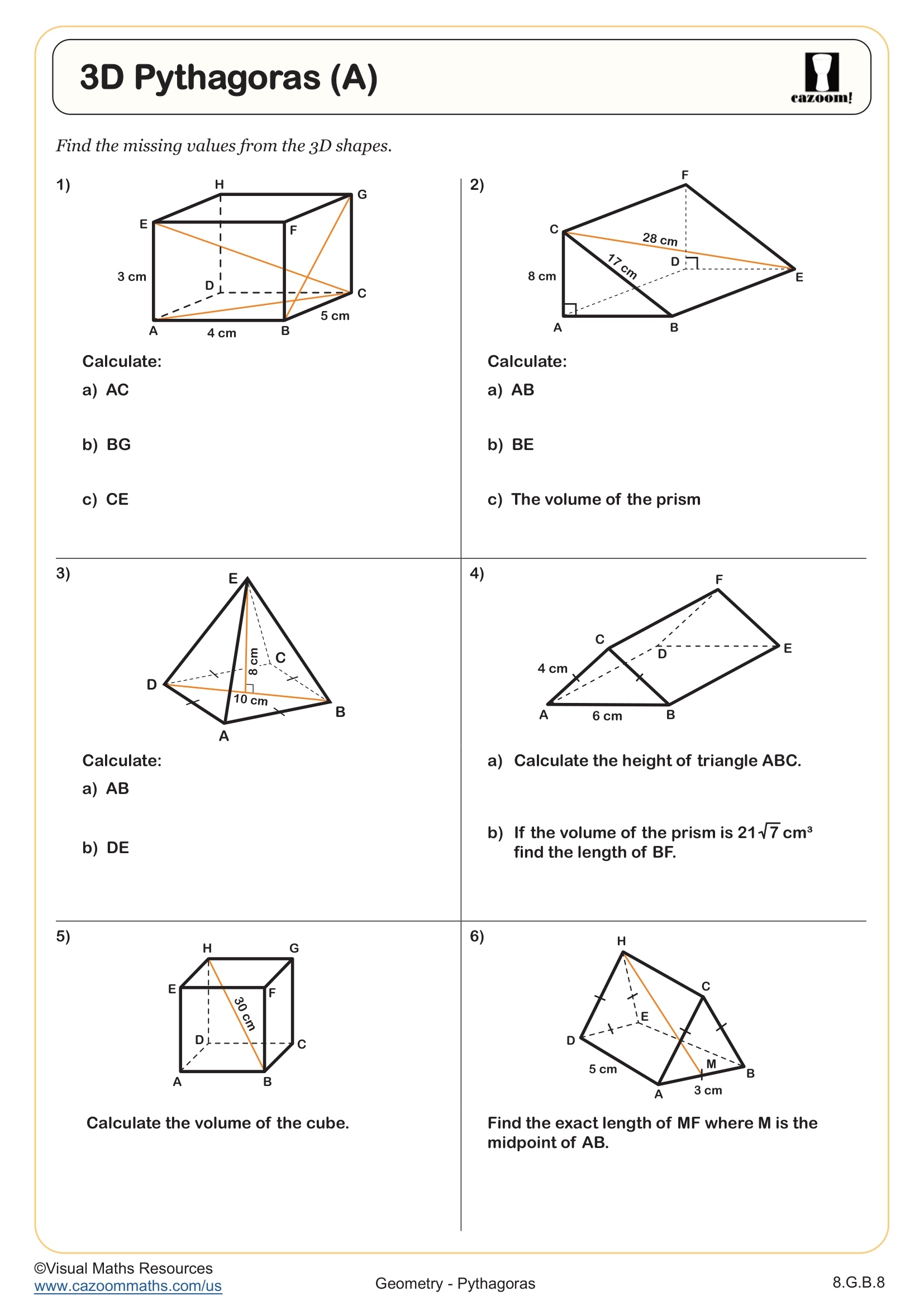 Middle School Pythagorean Theorem Worksheets PDF Printable Worksheets Cazoom Math
