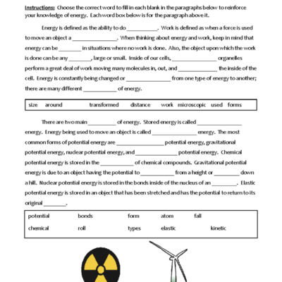 Middle School Science Cloze Worksheet Forms Of Energy Transf 1 Studocu