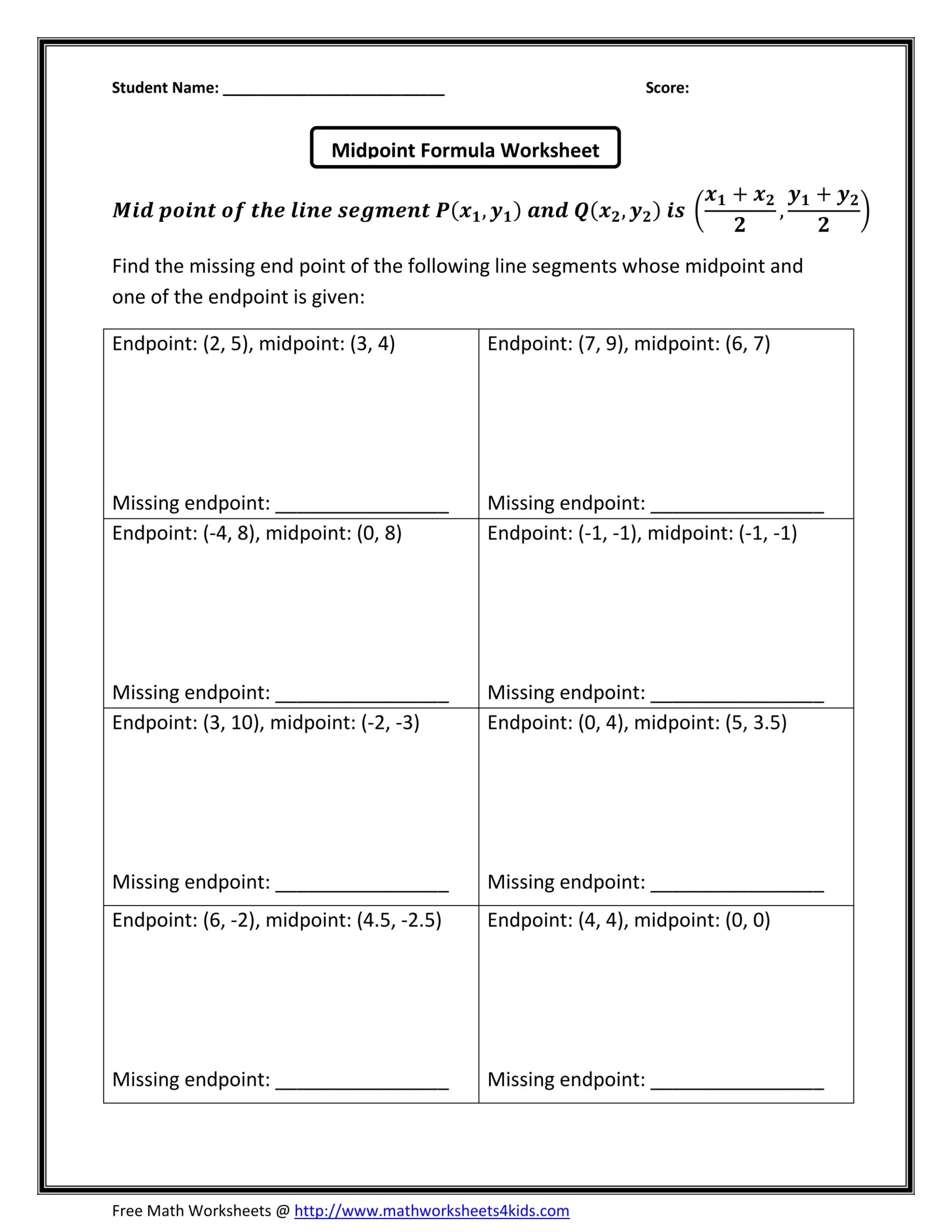 Midpoint Formula missing endpoint PDF
