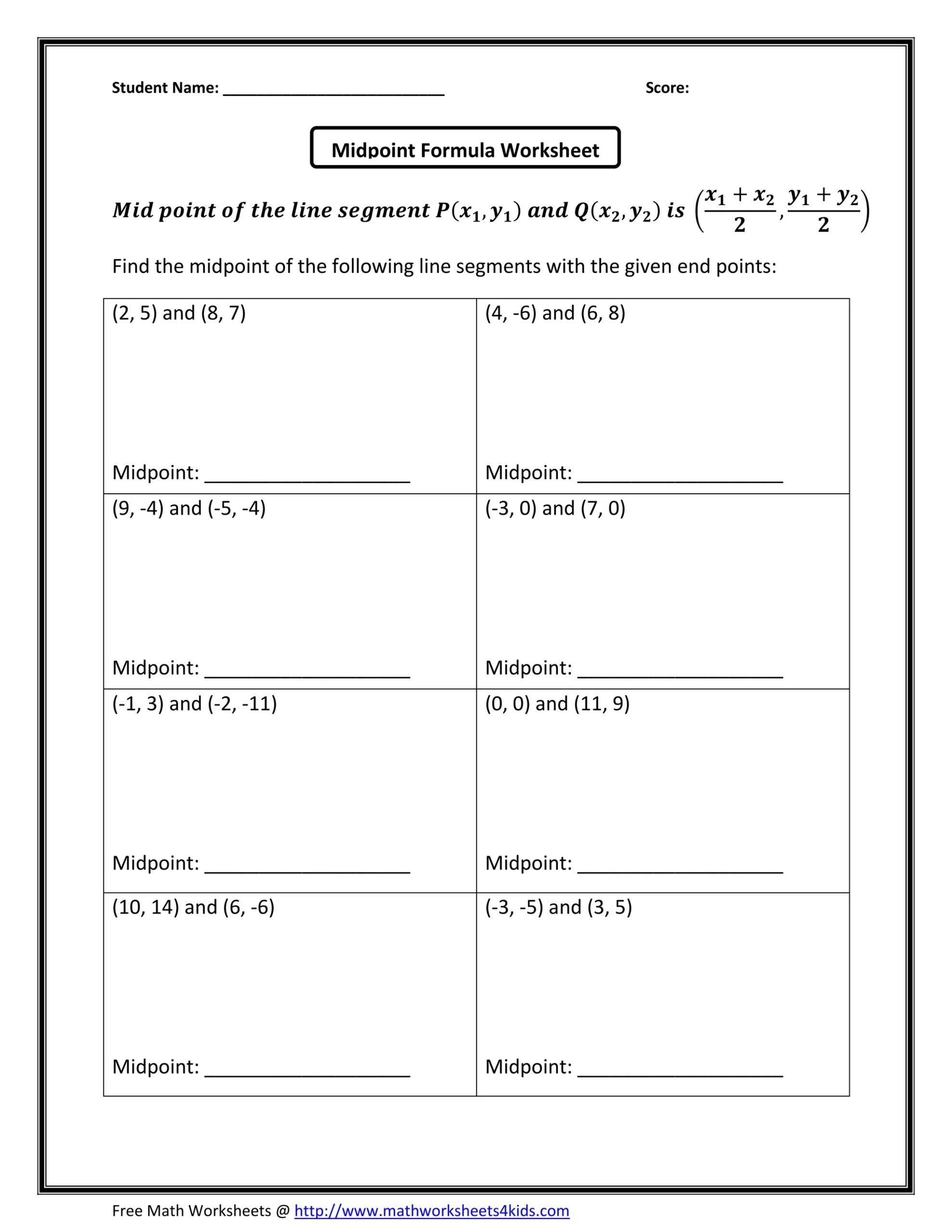 Midpoint Formula PDF