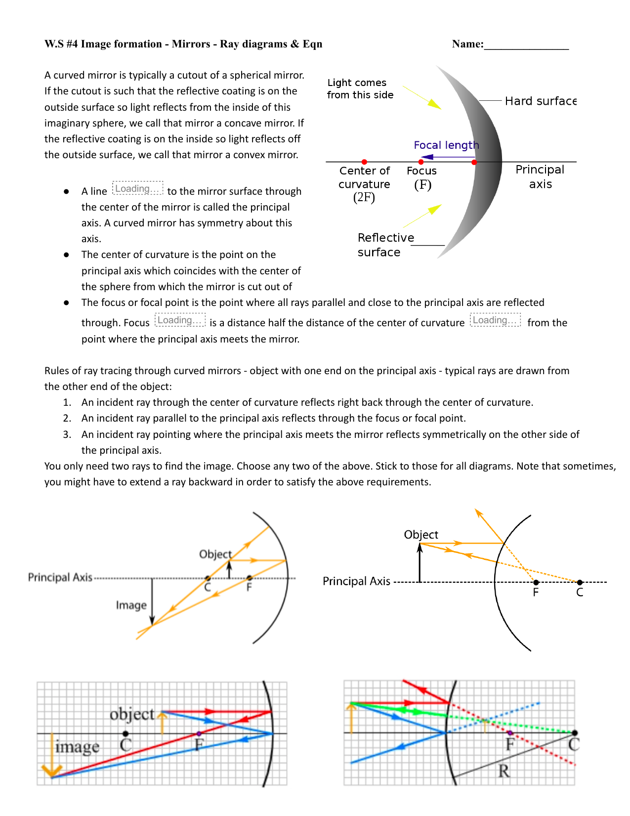 Mirror Ray Diagrams Equations Worksheet Mirror Ray Diagrams Equations Worksheet