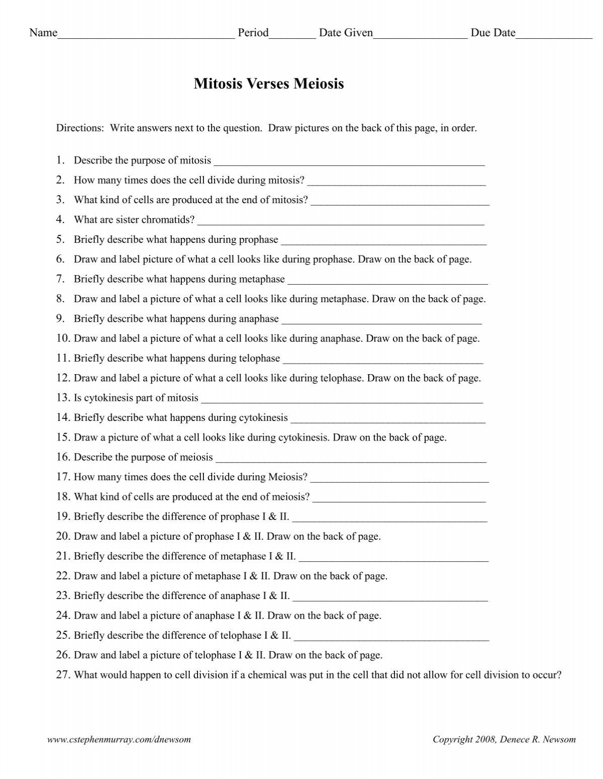 Mitosis Meiosis Worksheet Mitosis Meiosis Worksheet