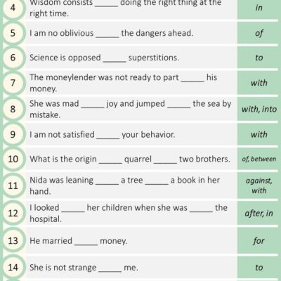 Mixed Preposition Exercises With Answers