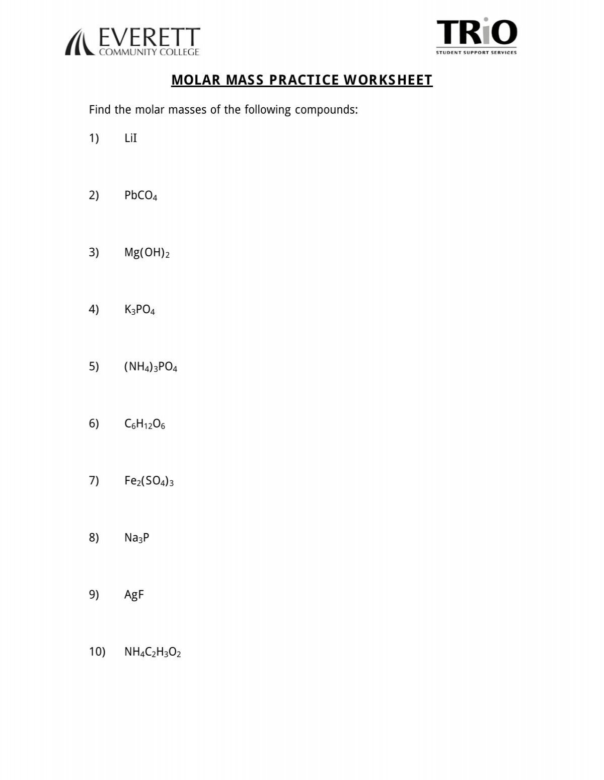 molar mass worksheet answer key molar mass worksheet answer key