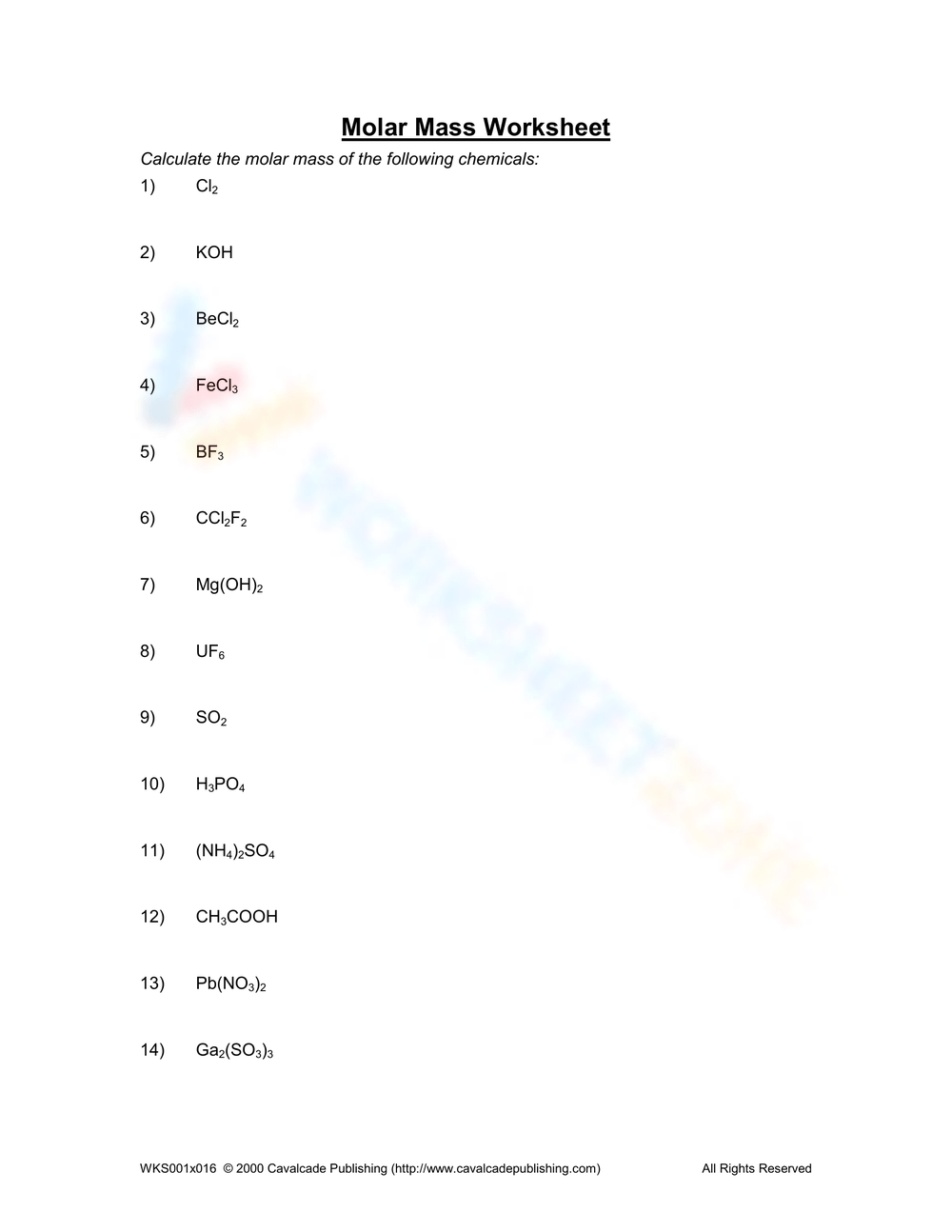 Molar Mass Worksheets Molar Mass Worksheets