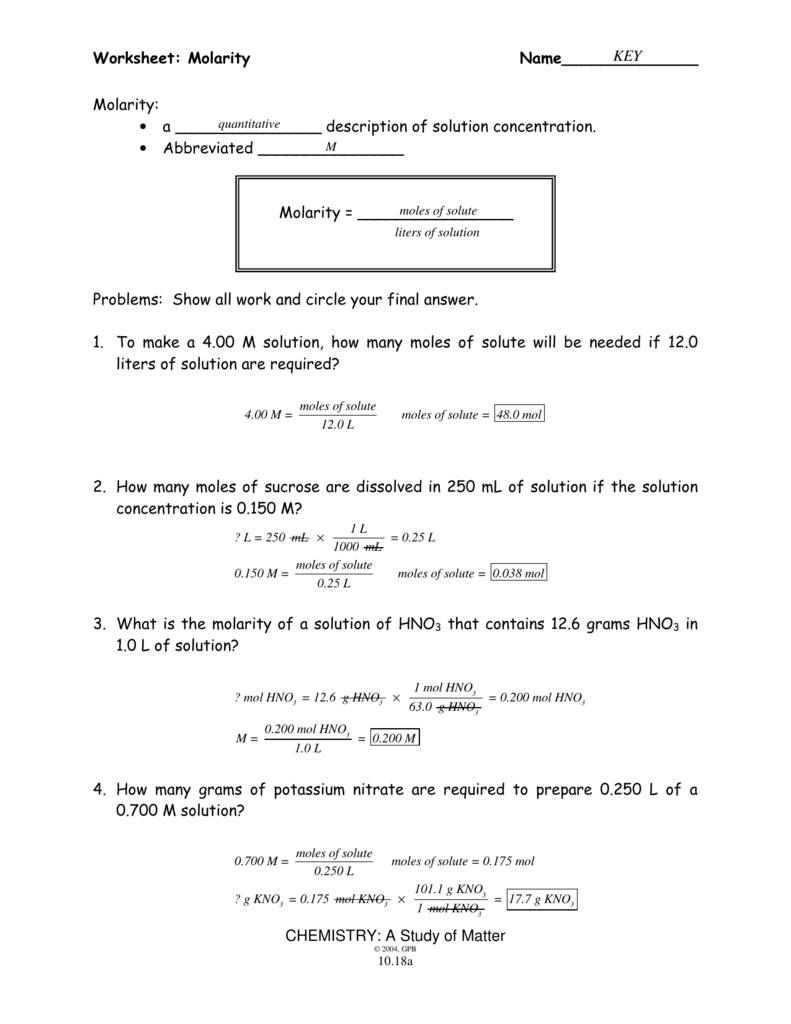 Molarity Worksheet Chemistry Calculations Practice Problems Molarity Worksheet Chemistry Calculations Practice Problems