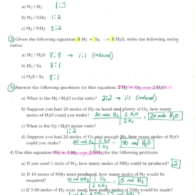 Mole Ratios Worksheet With Answers Chemistry Exercises Chemistry Docsity