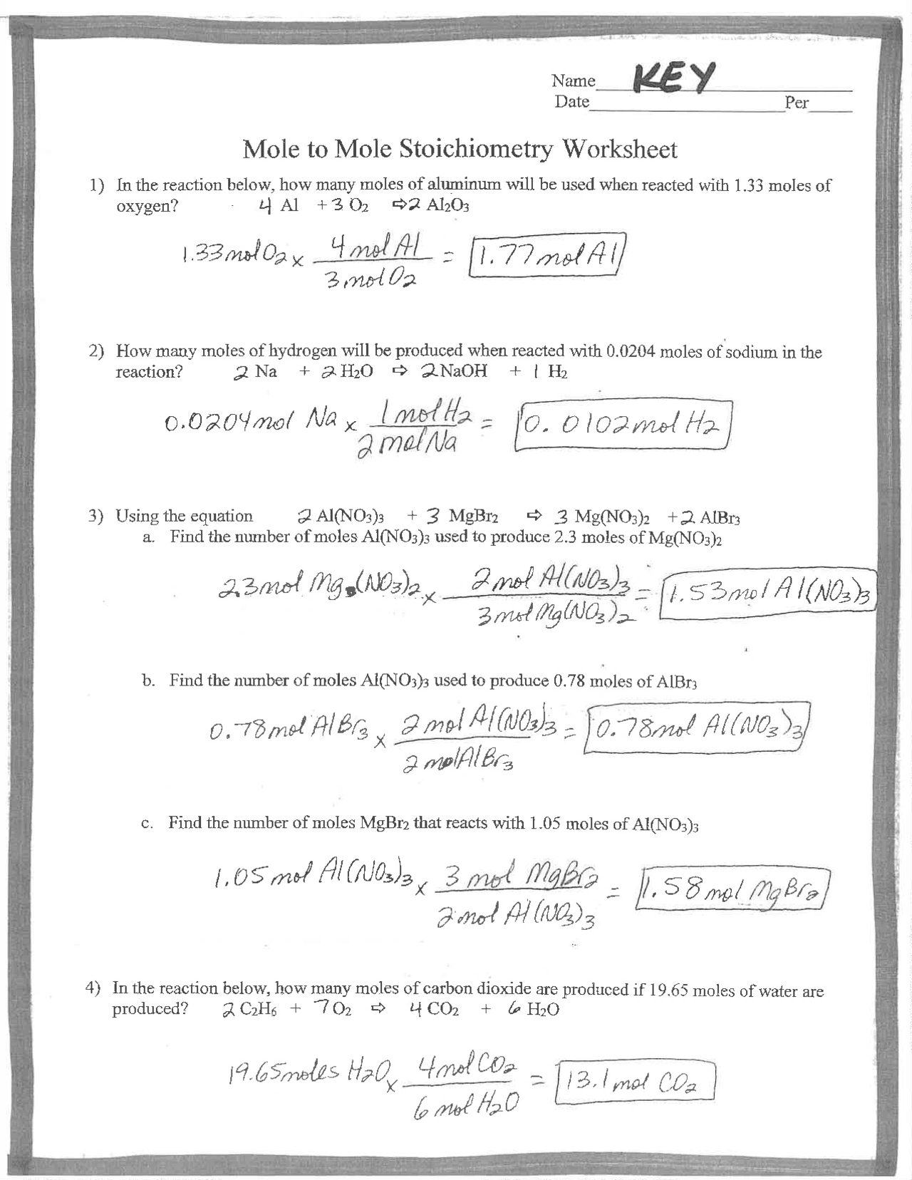 Mole To Mole Stoichiometry Worksheet Key Exercises Chemistry Docsity Mole To Mole Stoichiometry Worksheet Key Exercises Chemistry Docsity