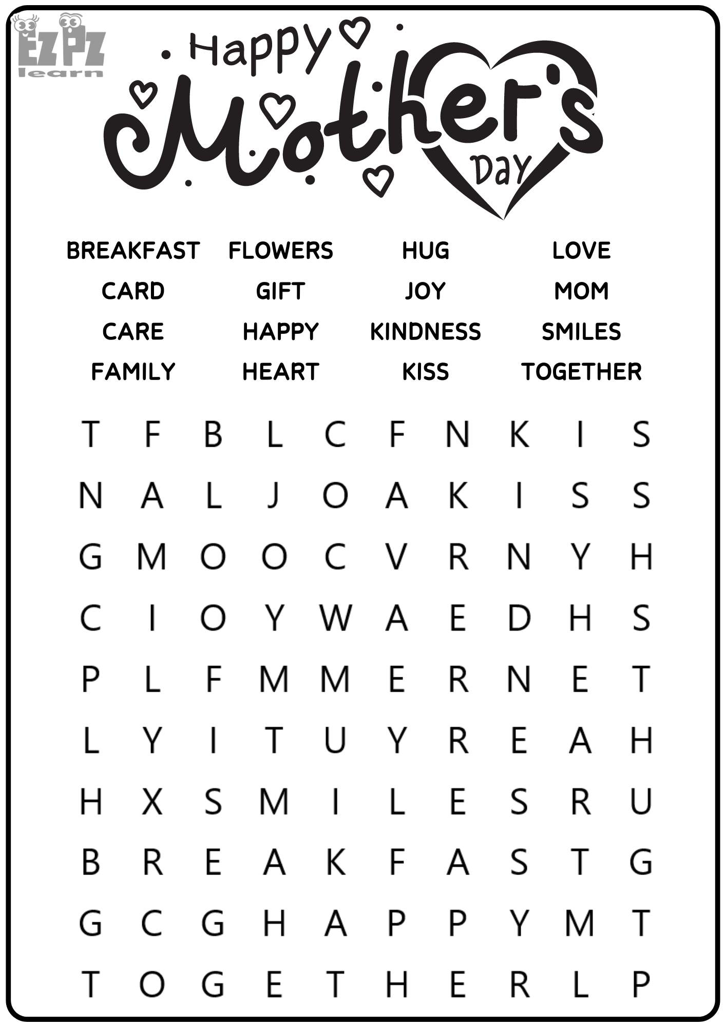 Mother s Day Word Search 16 Words PDF Download Ezpzlearn