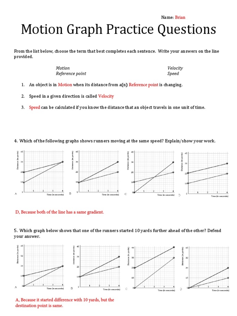 Motion Graph Practice Problems PDF Speed Acceleration Worksheets Library