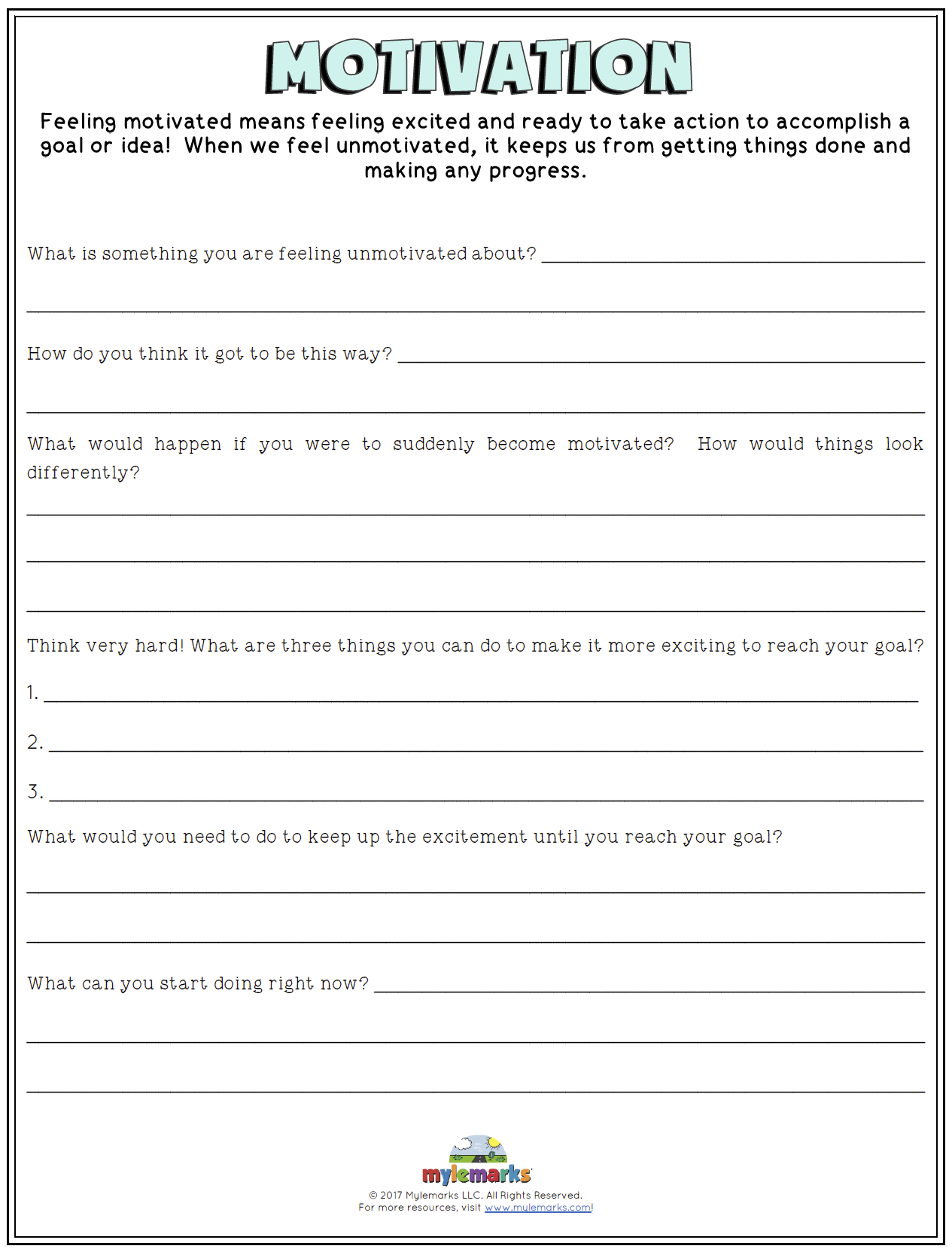 Motivation Worksheets Library Motivation Worksheets Library