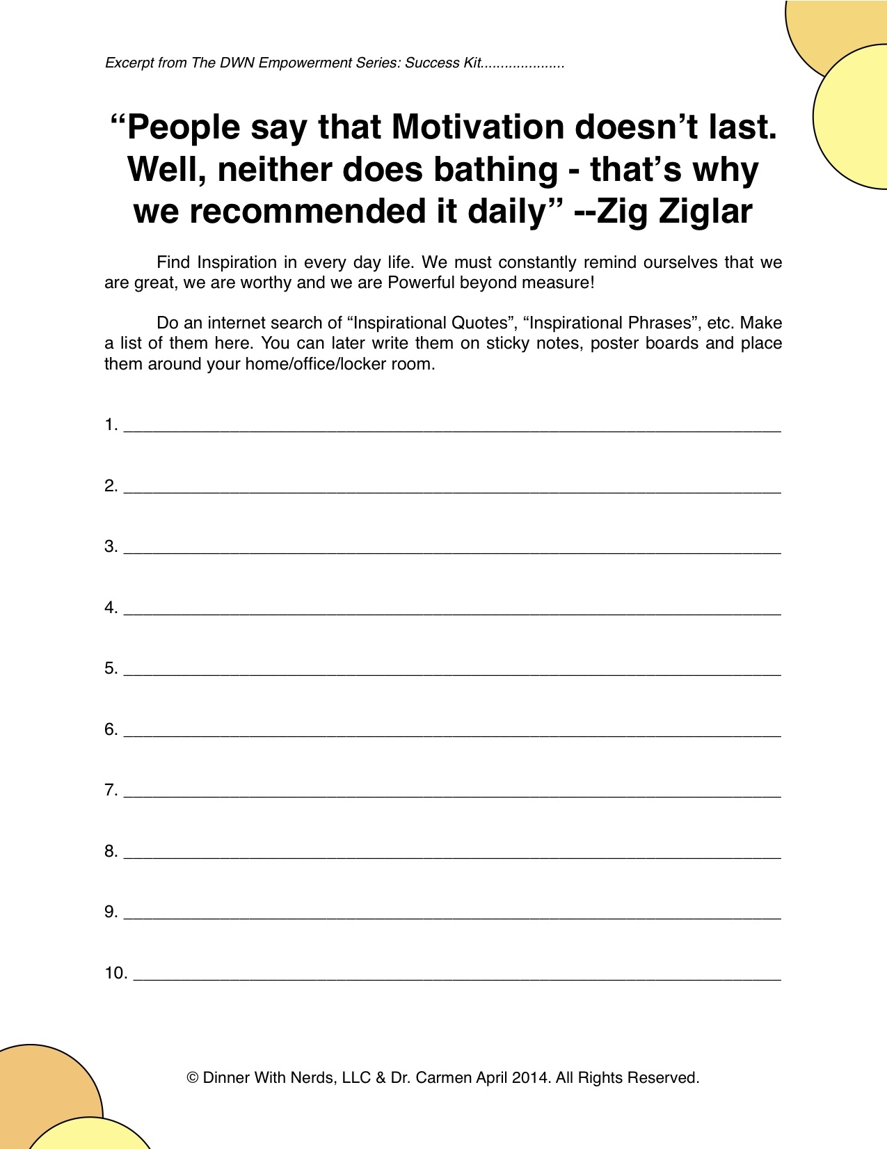 Motivational Quotes Worksheet Dr Carmen April Motivational Quotes Worksheet Dr Carmen April
