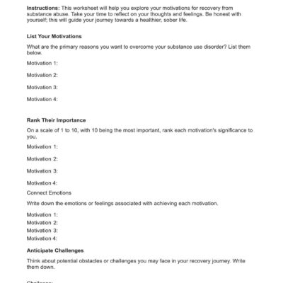 Motivations For Recovery CBT Worksheet