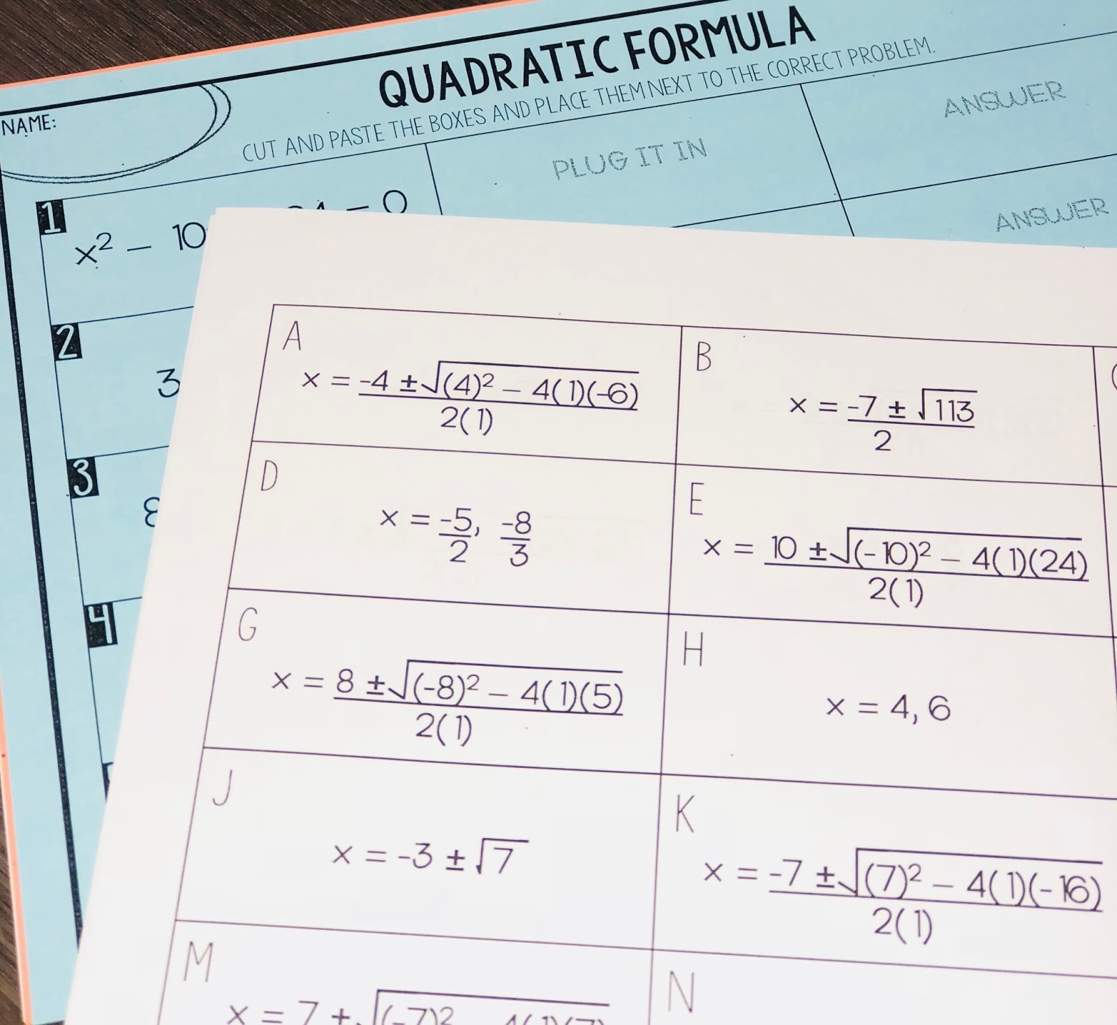 Mrs Newell s Math Quadratic Formula Activity