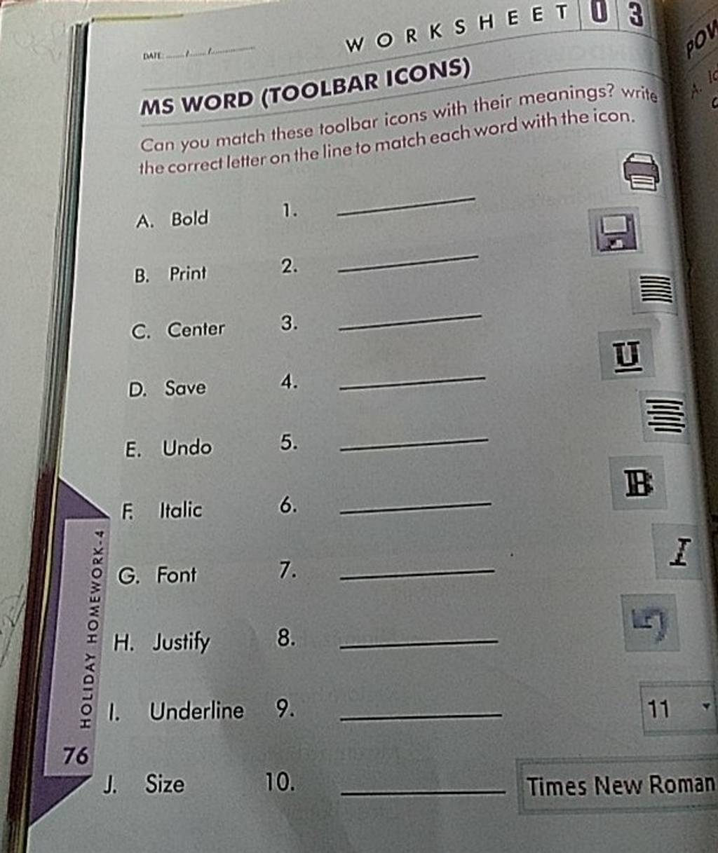 MS WORD TOOLBAR ICONS Can You Match These Toolbar Icons With Their Mean 