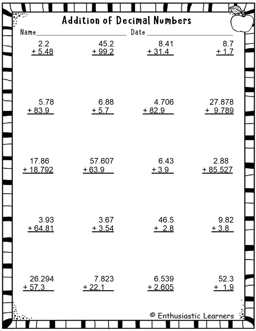 Multi Digit Decimal Addition Worksheets Math Problems Teaching Resources Multi Digit Decimal Addition Worksheets Math Problems Teaching Resources