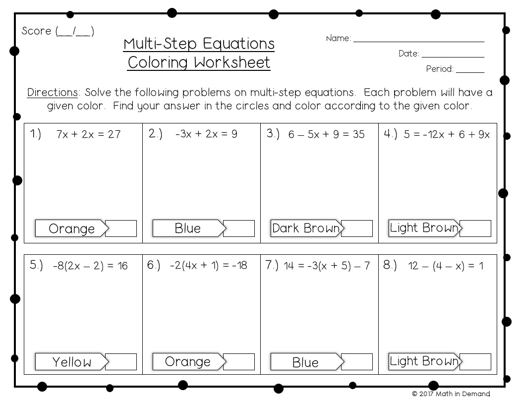 solving multi step equations worksheets pdf