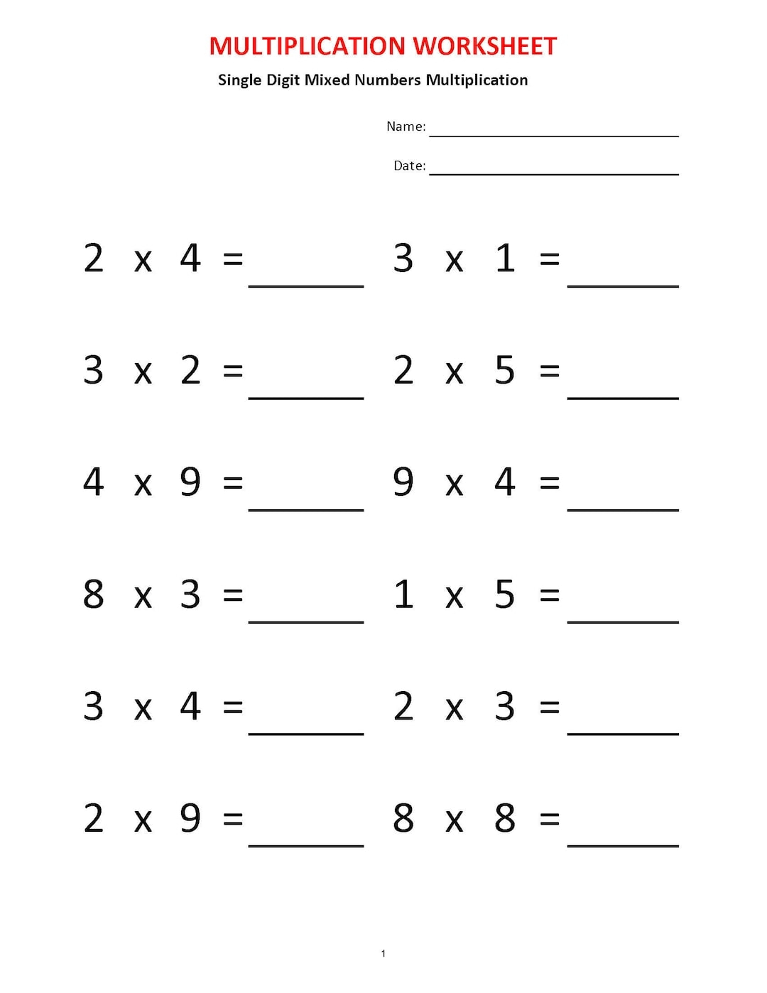 multiplication worksheet pdf