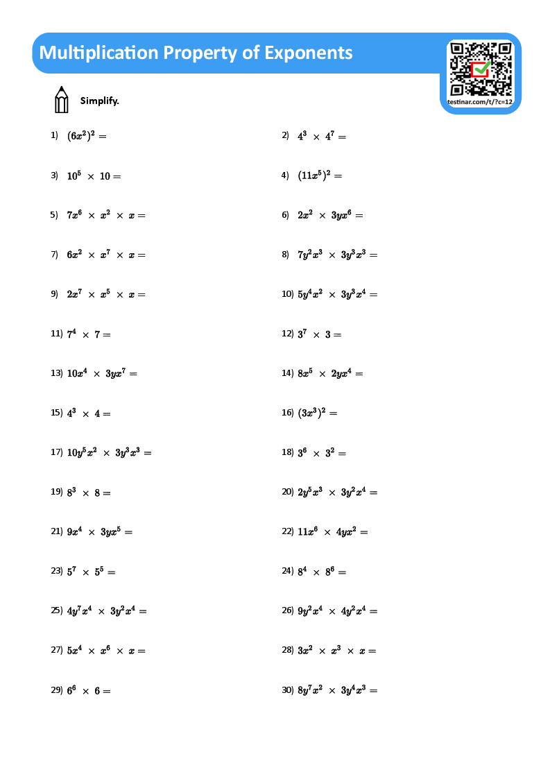 Multiplication Property Of Exponents Worksheets Multiplication Property Of Exponents Worksheets