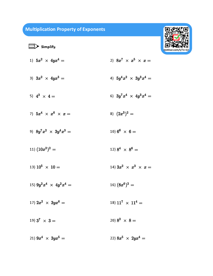 Multiplication Property Of Exponents Worksheets Multiplication Property Of Exponents Worksheets