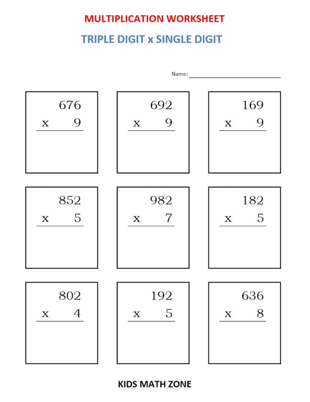 Multiplication Worksheets Triple Digit X Single Digit PDF Download Etsy Denmark