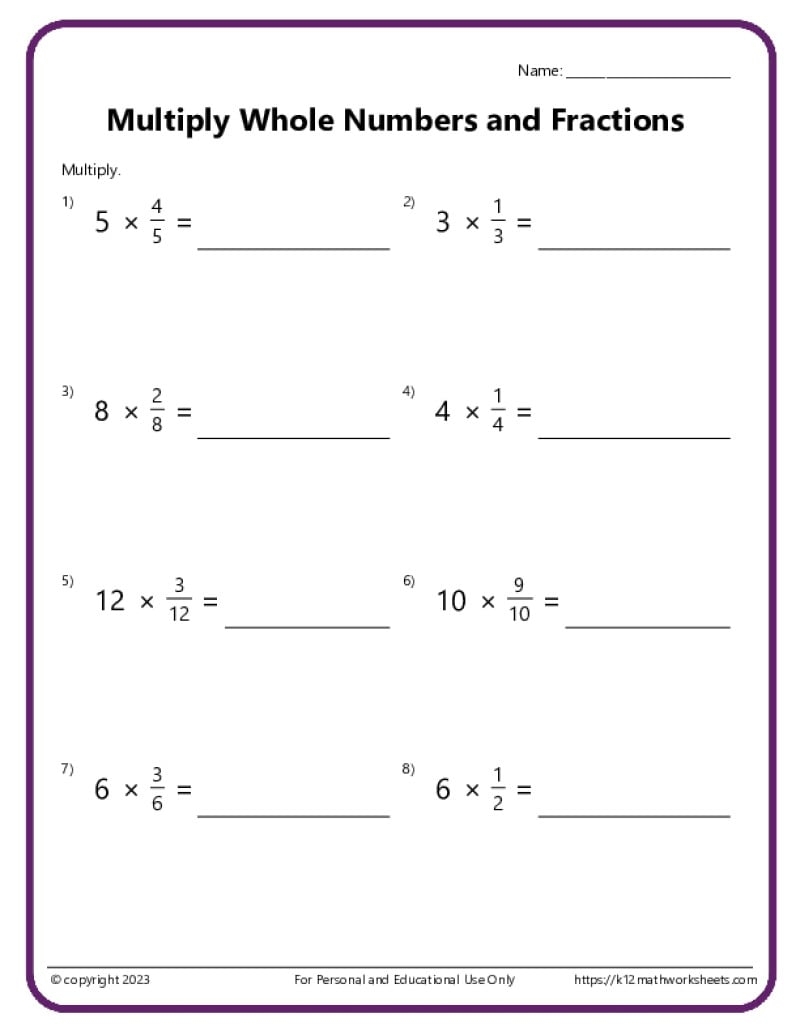 Multiply Fractions With Whole Numbers Multiply Fractions With Whole Numbers