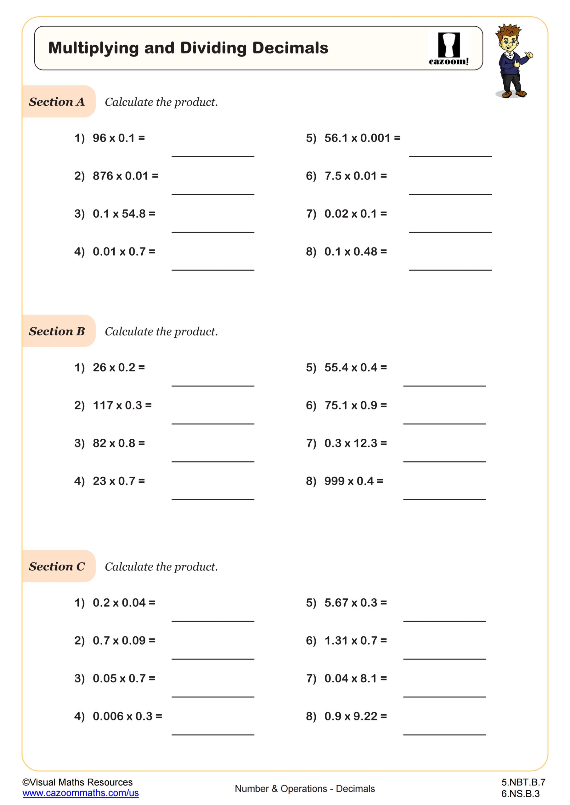 multiply decimals worksheet with answers