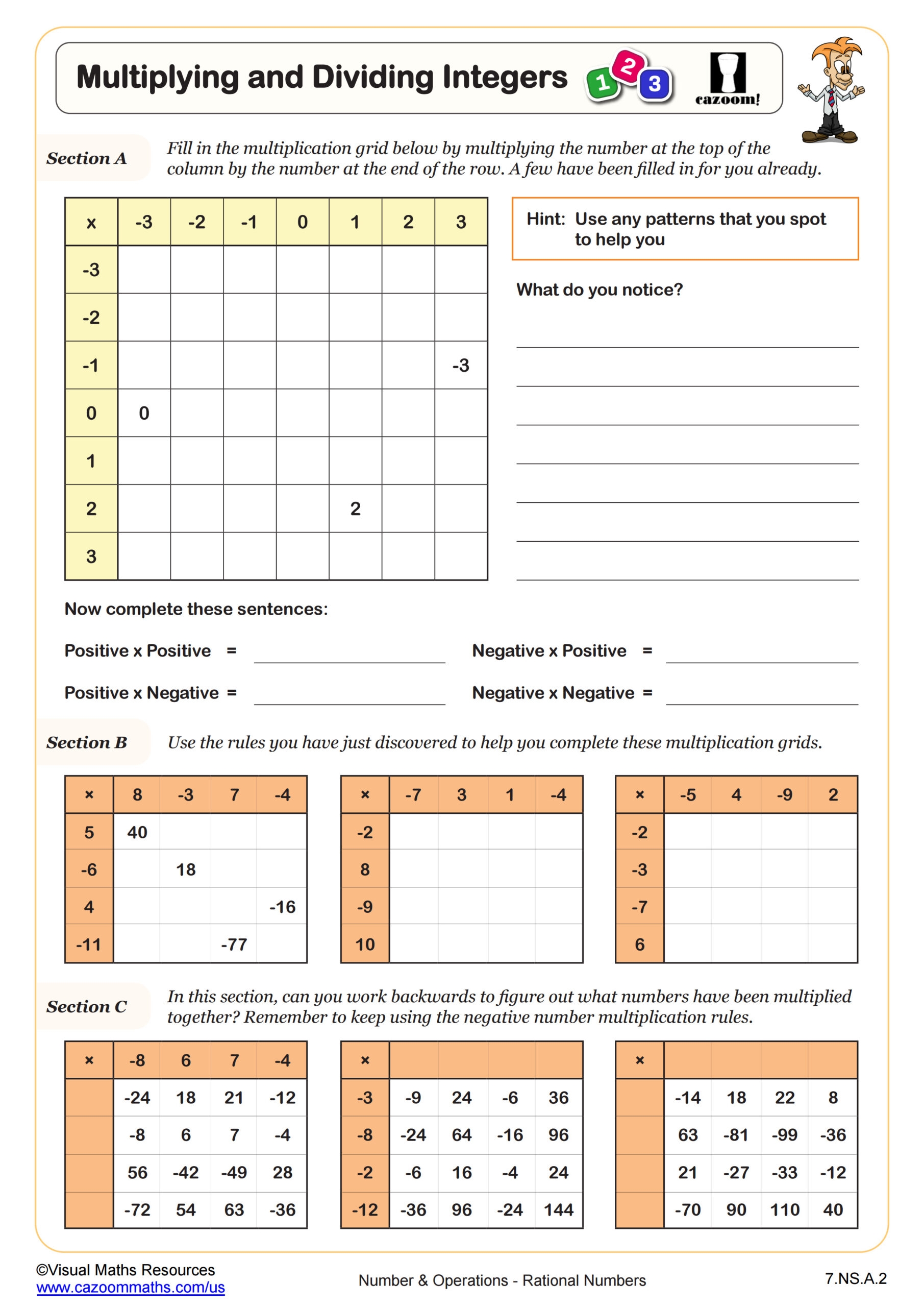 multiplying integers worksheet pdf
