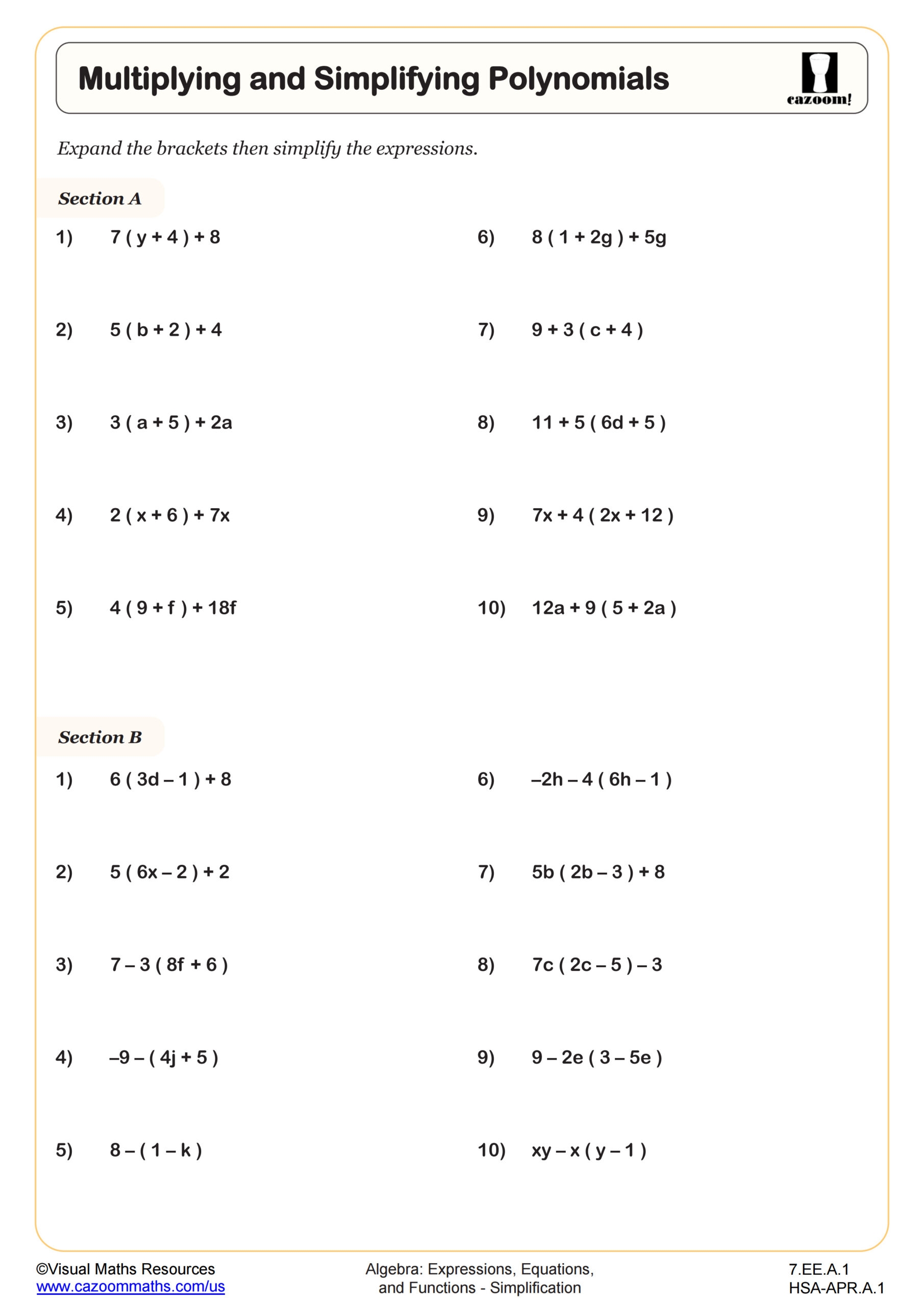 Multiplying And Simplifying Polynomials Worksheet 7th Grade PDF Worksheets Cazoom Math Multiplying And Simplifying Polynomials Worksheet 7th Grade PDF Worksheets Cazoom Math