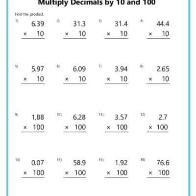Multiplying Decimals Worksheets