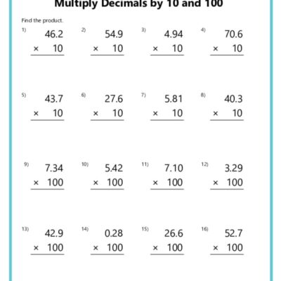 Multiplying Decimals Worksheets