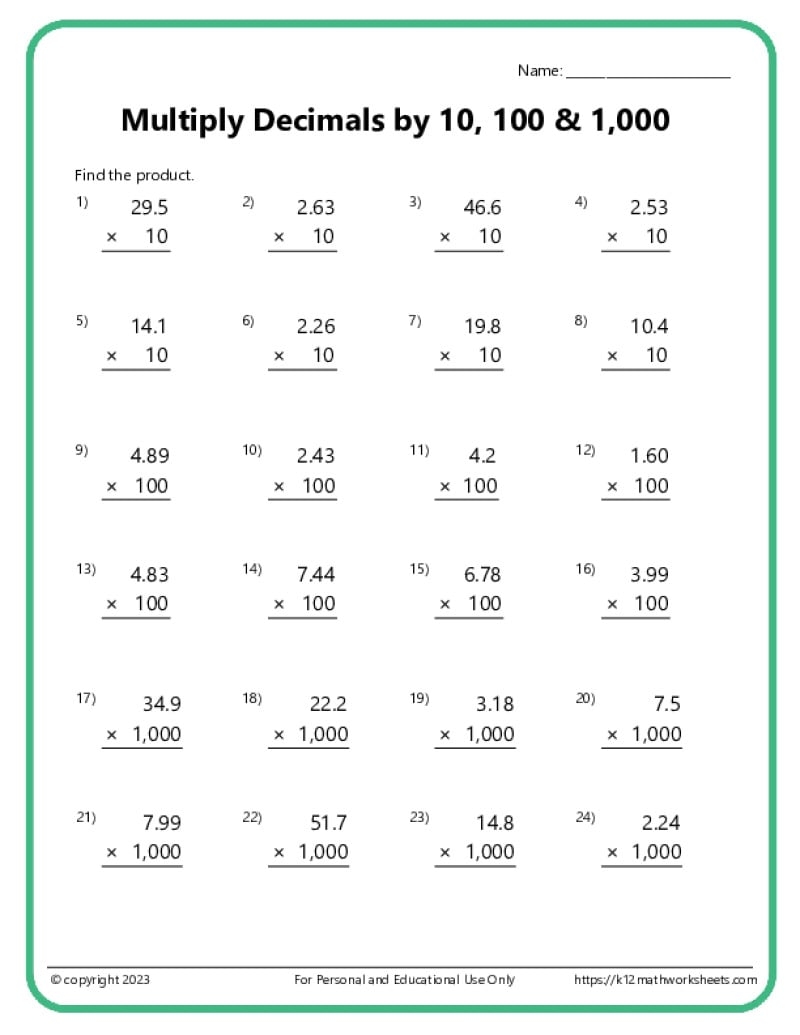 Multiplying Decimals Worksheets Multiplying Decimals Worksheets