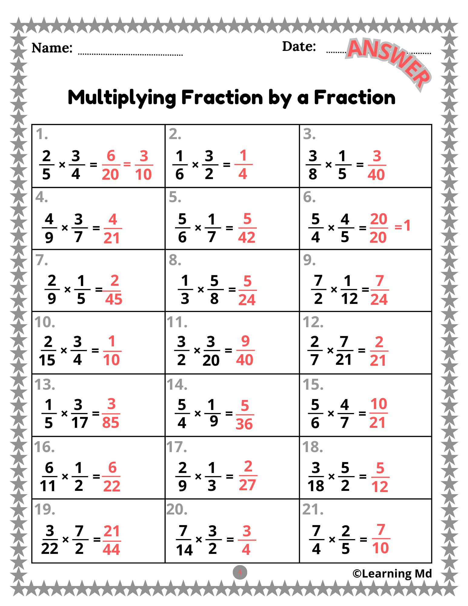 fractions worksheets with answers