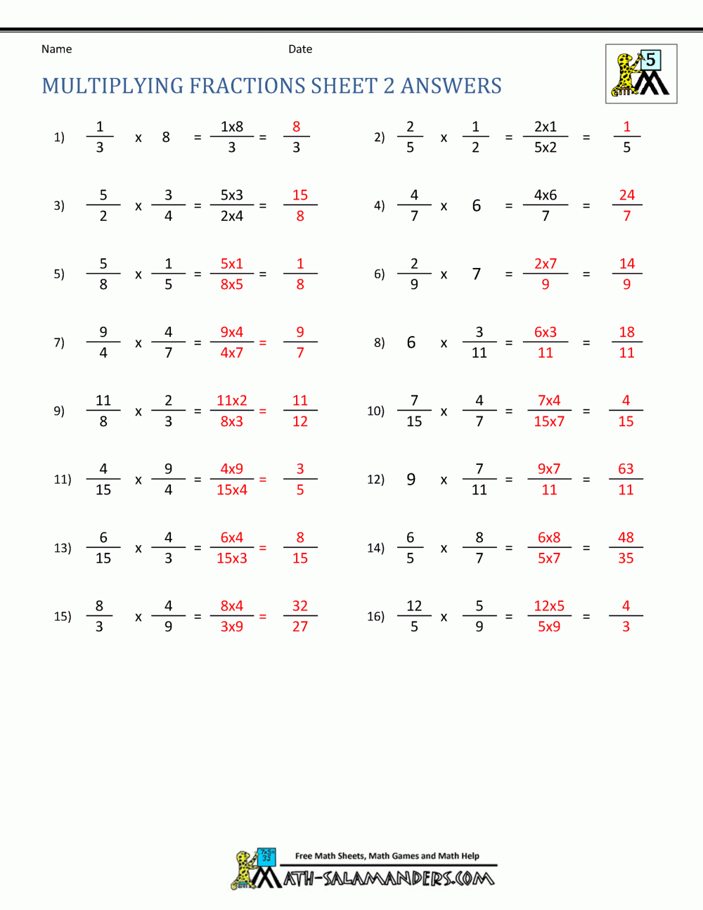 Multiplying Fractions Worksheet Multiplying Fractions Worksheet