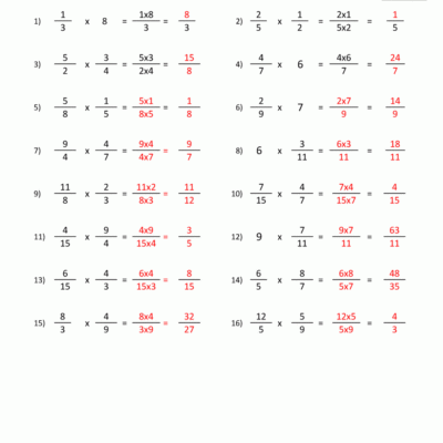 Multiplying Fractions Worksheet