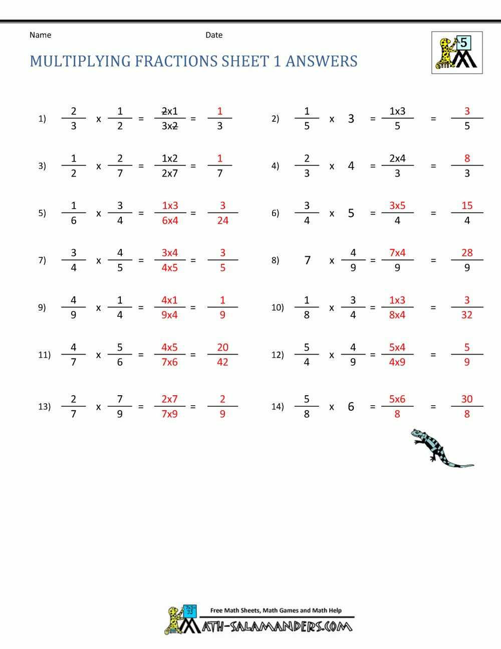 Multiplying Fractions Worksheet Multiplying Fractions Worksheet
