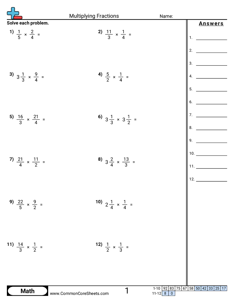 Multiplying Fractions Worksheet Download