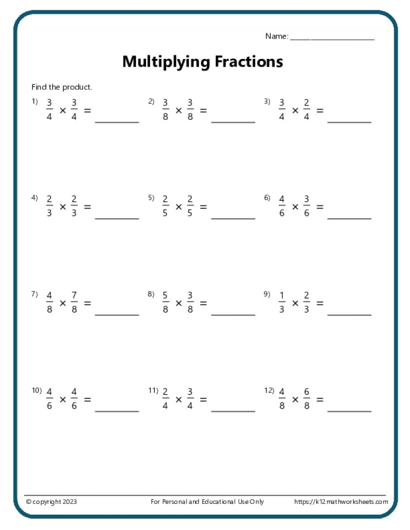 Multiplying Fractions Worksheets Multiplying Fractions Worksheets
