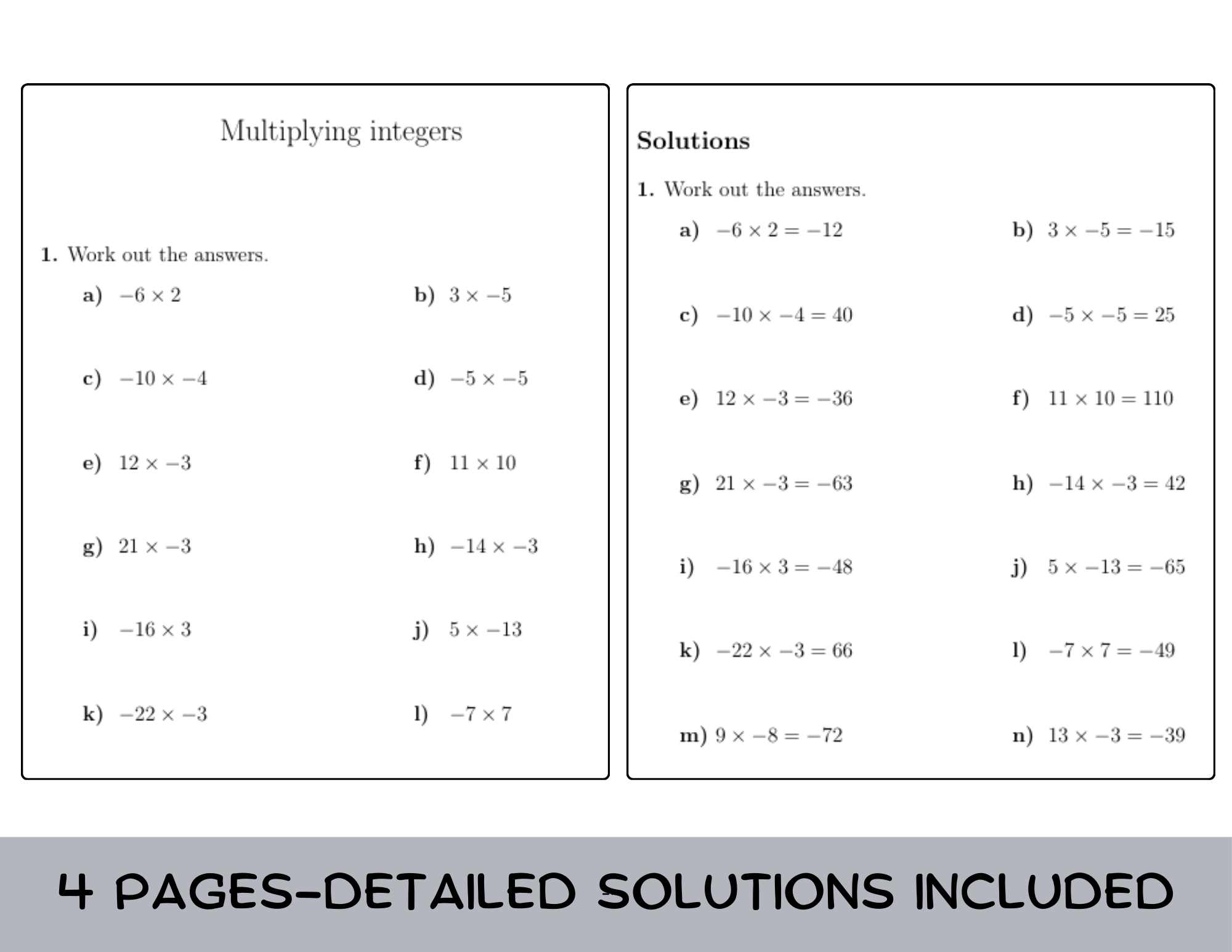 Multiplying Integers Worksheet with Solutions Teaching Resources Multiplying Integers Worksheet with Solutions Teaching Resources