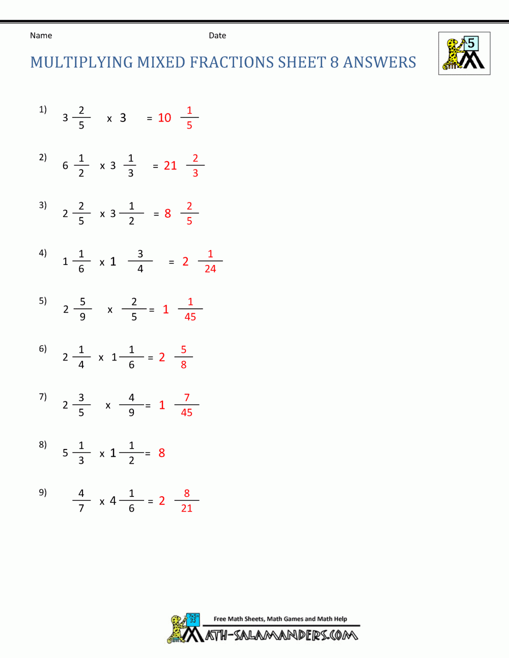 Multiplying Mixed Fractions Multiplying Mixed Fractions