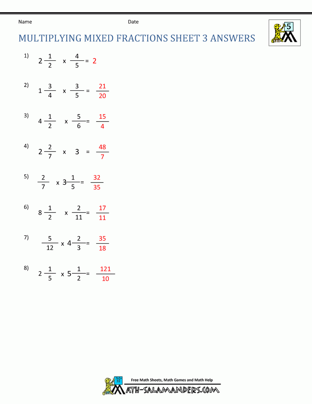 Multiplying Mixed Fractions Multiplying Mixed Fractions