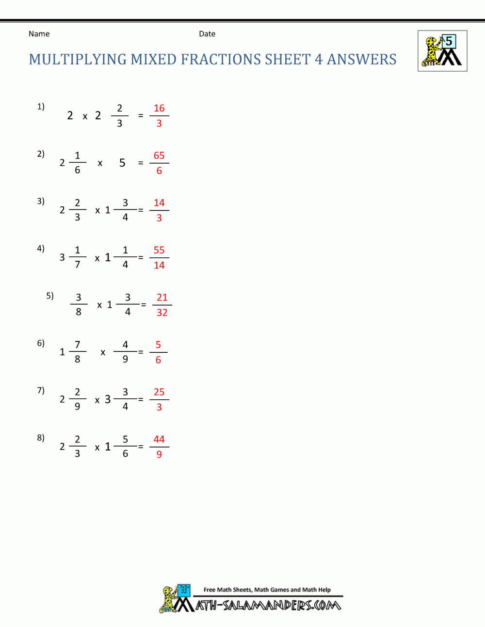 Multiplying Mixed Fractions Multiplying Mixed Fractions