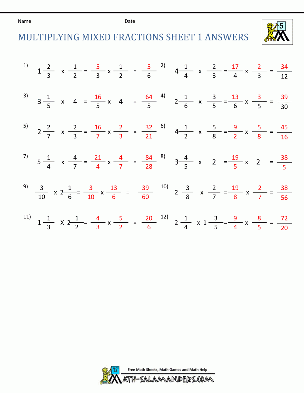 Multiplying Mixed Fractions Multiplying Mixed Fractions
