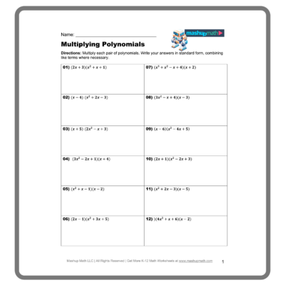 Multiplying Polynomials Worksheets Printable With Answers Mashup Math