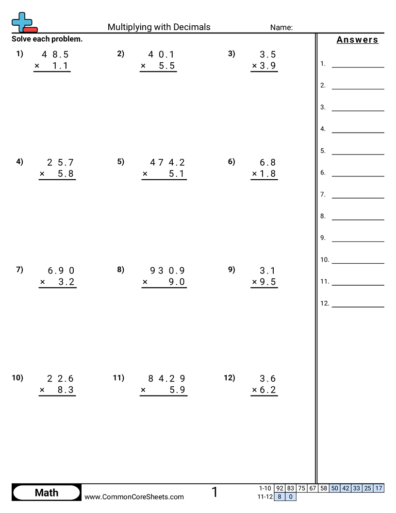 decimal multiplication worksheet pdf