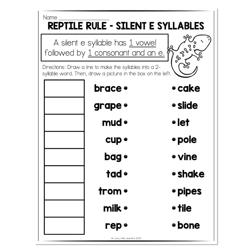 Multisyllable Words Book Reptile Rule Silent E Syllable Worksheets Library