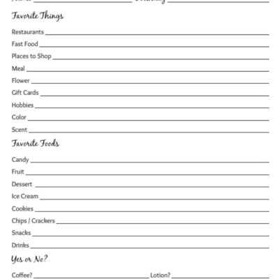 My Favorite Things List Free Printable Gift Ideas For Teachers