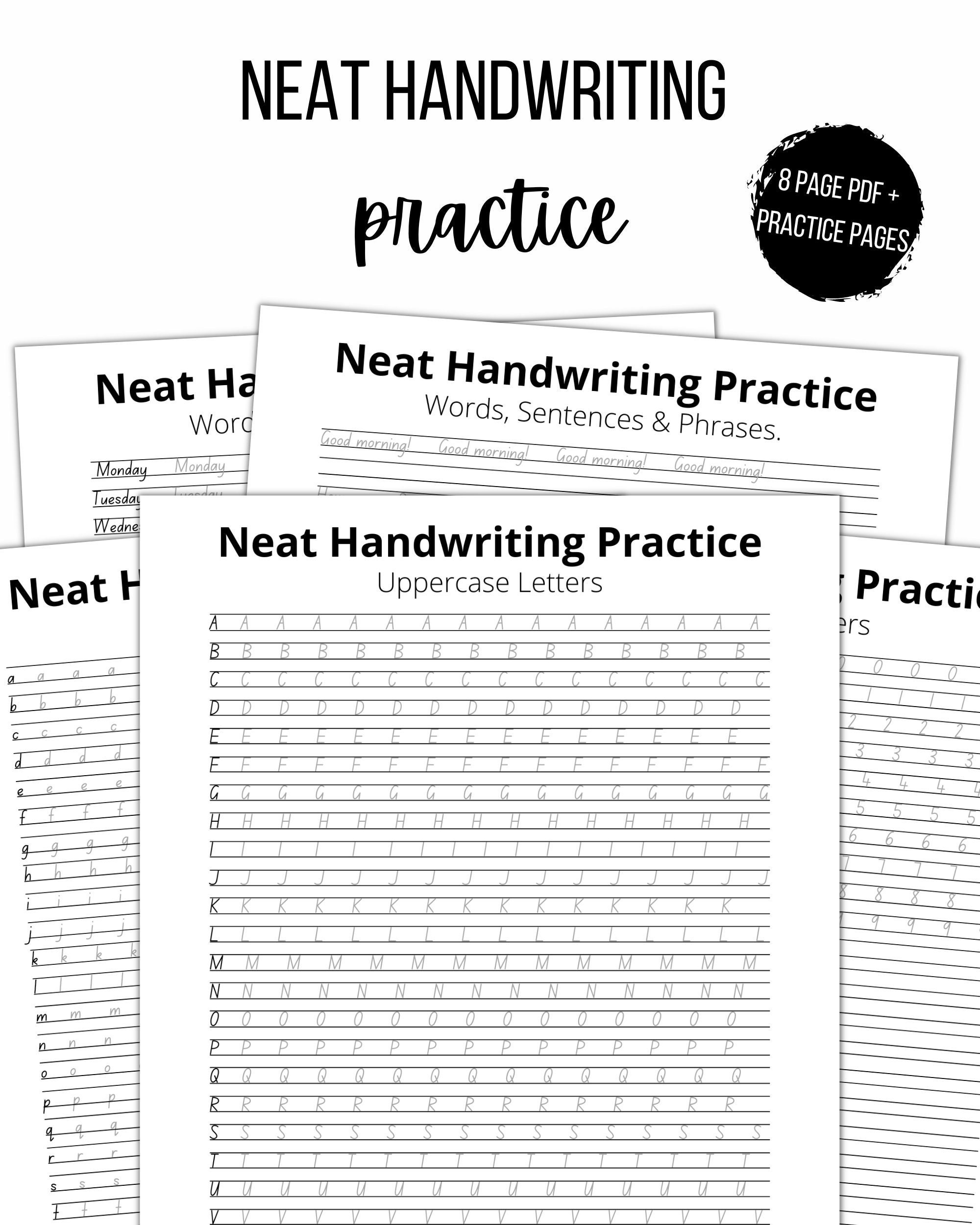 Neat Handwriting Practice Sheets Adult Handlettering Workbook digital Download Etsy